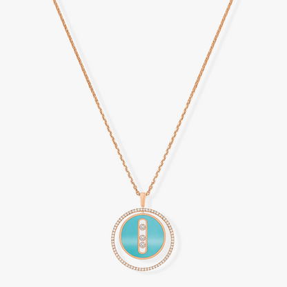 [Rosla]LUCKY MOVE 3 DIAMONDS TURQUOISE PINK GOLD DIAMOND NECKLACE