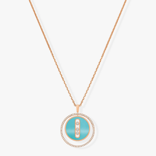[Rosla]LUCKY MOVE 3 DIAMONDS TURQUOISE PINK GOLD DIAMOND NECKLACE