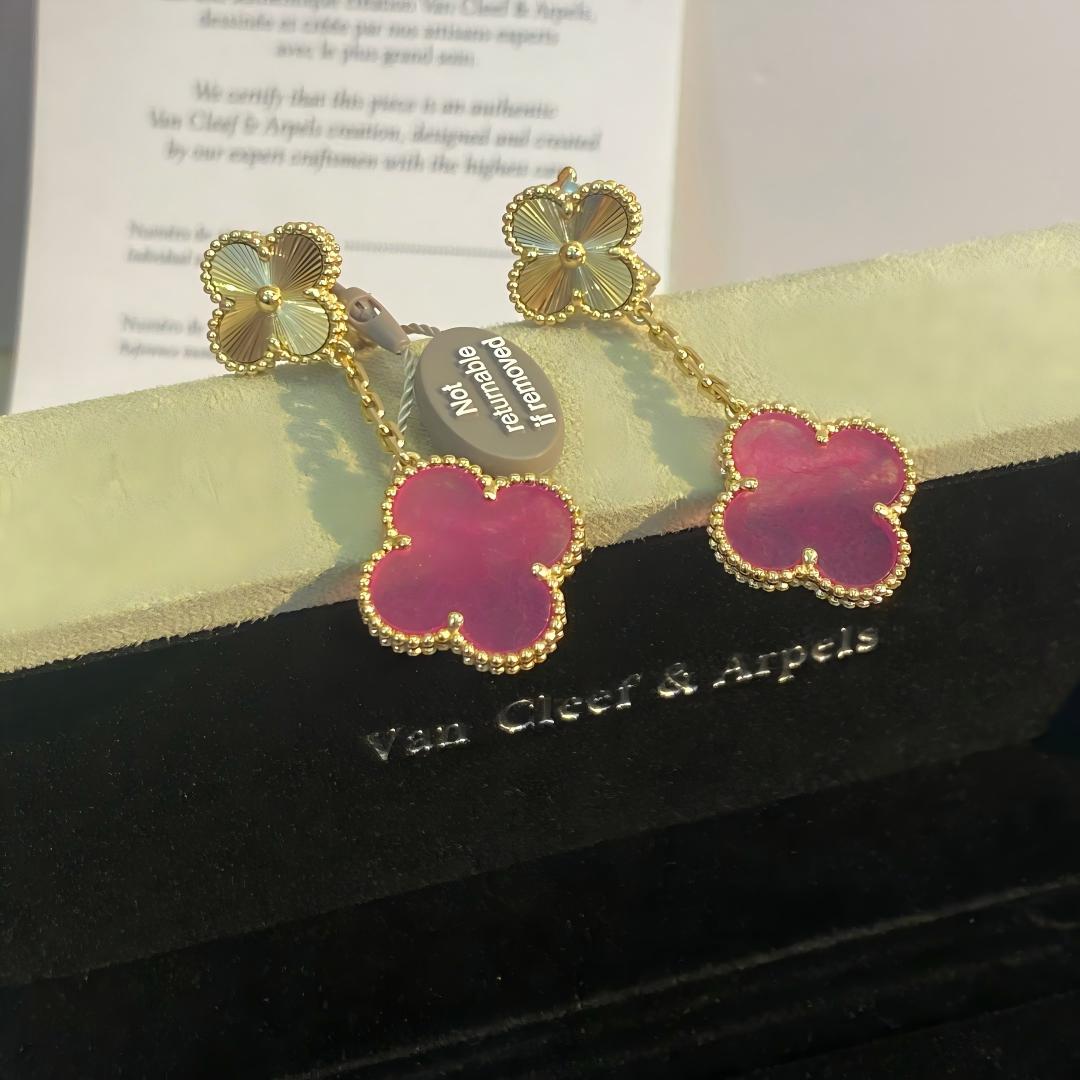 [Rosla]Clover Pink Enamel Necklace & Earring Jewelry Set