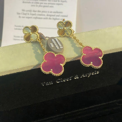 [Rosla]Clover Pink Enamel Necklace & Earring Jewelry Set