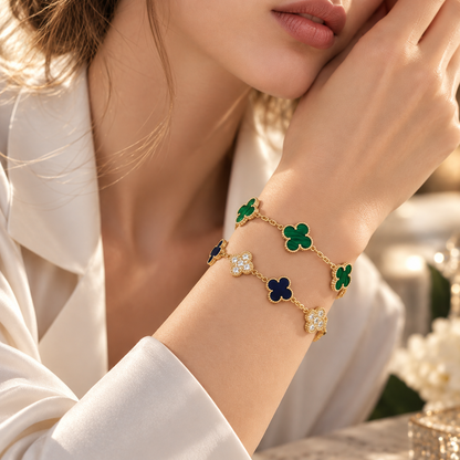 [Rosla]Clover 5-Motif Malachite & Pietersite Bracelet Stack Set