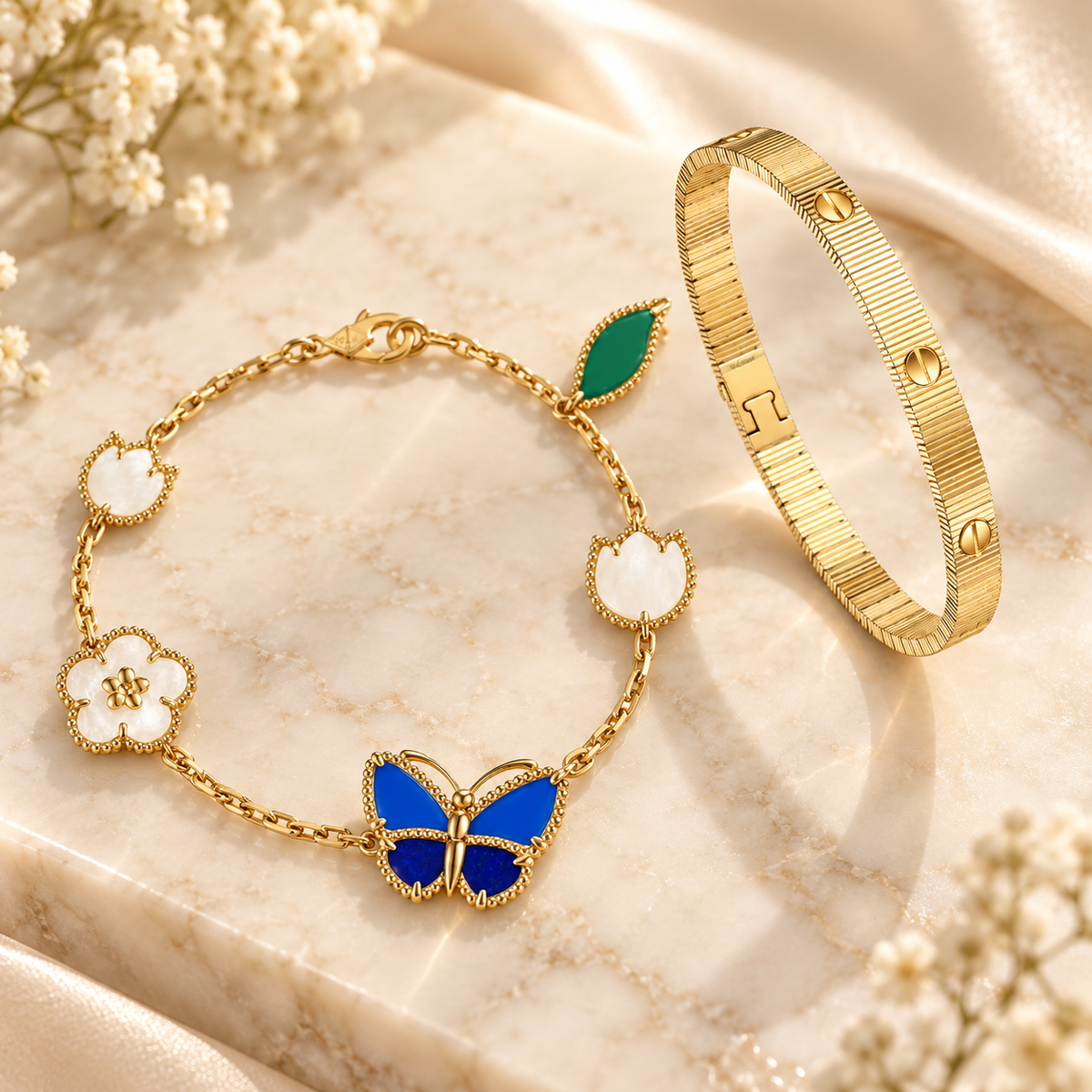 [Rosla] Lucky Spring Butterfly 5-Motif & LOVE Unlimited Bracelet Stack Set