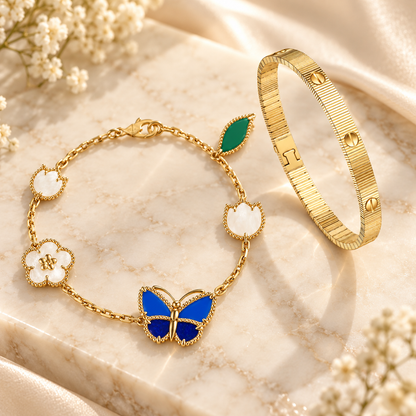 [Rosla] Lucky Spring Butterfly 5-Motif & LOVE Unlimited Bracelet Stack Set