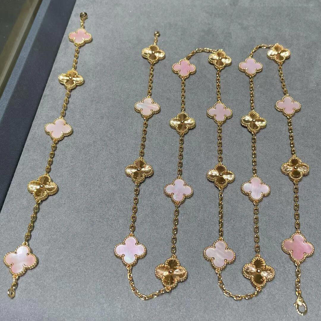 [Rosla]CLOVER 20 MOTIFS LASER PINK MOP NECKLACE