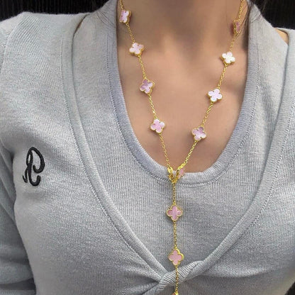 [Rosla]CLOVER 20 MOTIFS PINK MOP NECKLACE