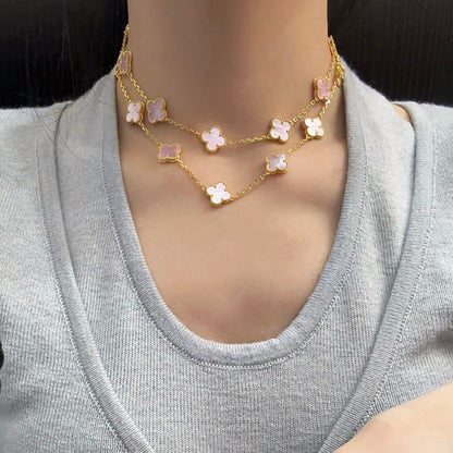 [Rosla]CLOVER 20 MOTIFS PINK MOP NECKLACE