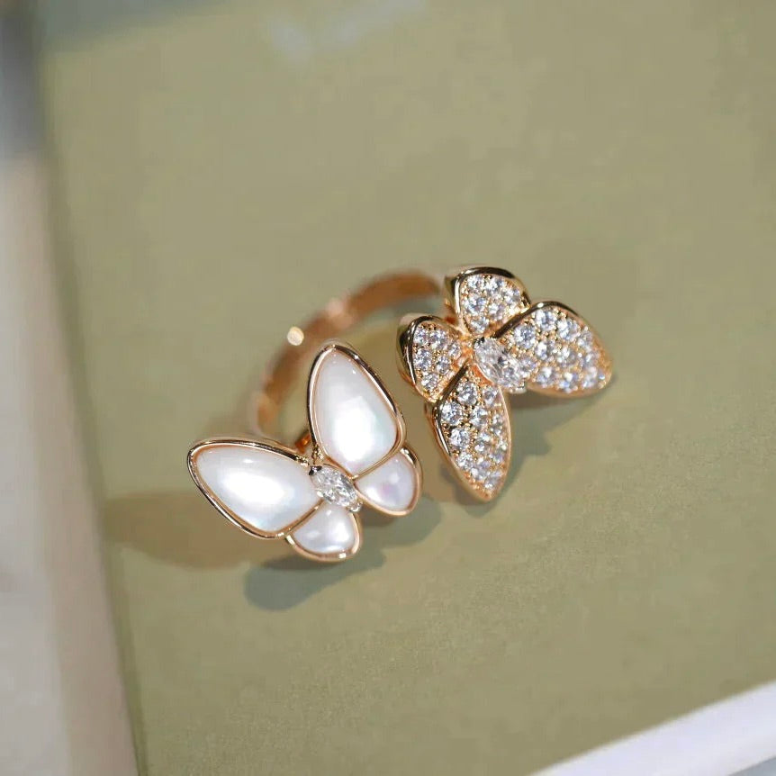 [Rosla]TWIN BUTTERFLY DIAMOND MOP RING
