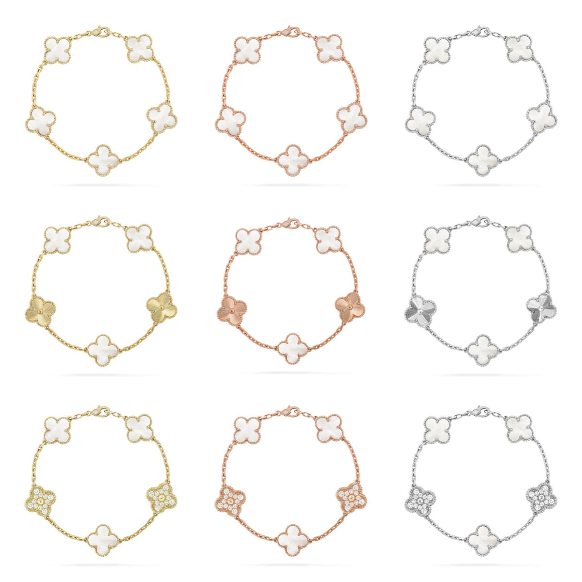 [Rosla]CLOVER WHITE PEARL MOP 5 MOTIF BRACELET COLLECTION