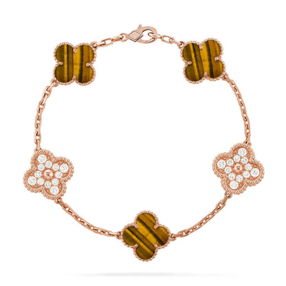 [Rosla] CLOVER 5 MOTIFS TIGER EYE BRACELET COLLECTION