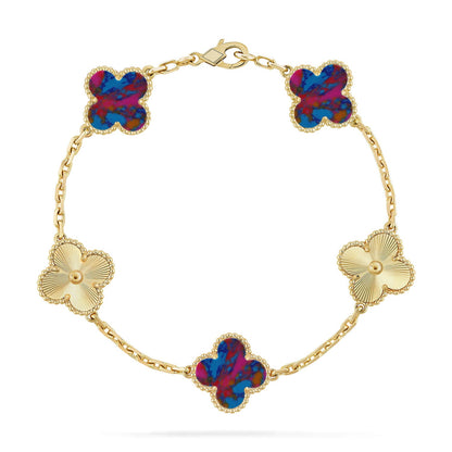[Rosla]CLOVER 5 MOTIF COLOR GEMSTONES BRACELET COLLECTION