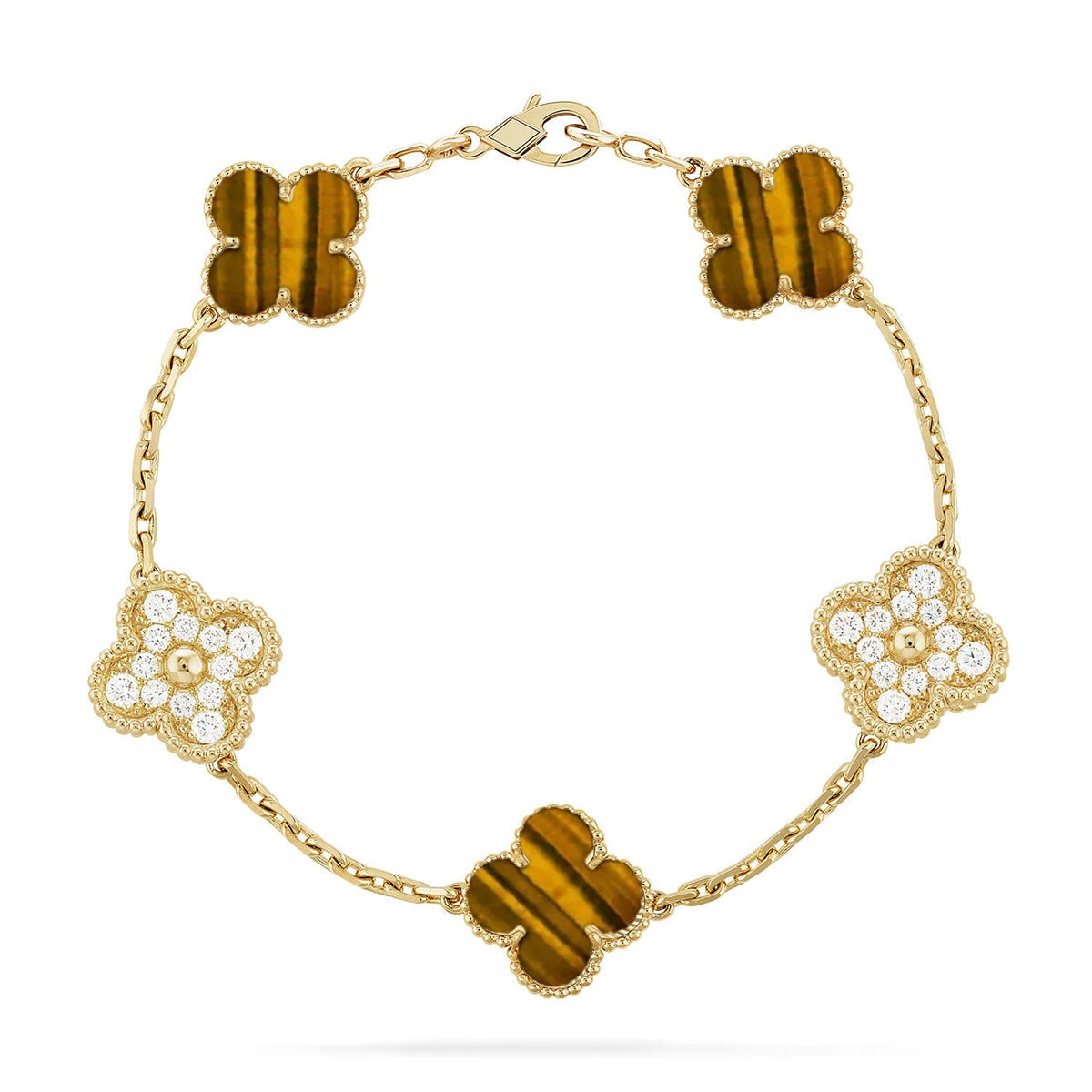 [Rosla] CLOVER 5 MOTIFS TIGER EYE BRACELET COLLECTION