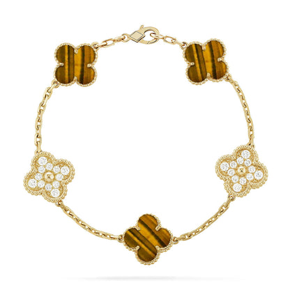 [Rosla] CLOVER 5 MOTIFS TIGER EYE BRACELET COLLECTION