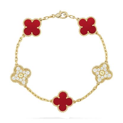 [Rosla] CLOVER 5 MOTIF RED CORNELIAN BRACELET COLLECTION