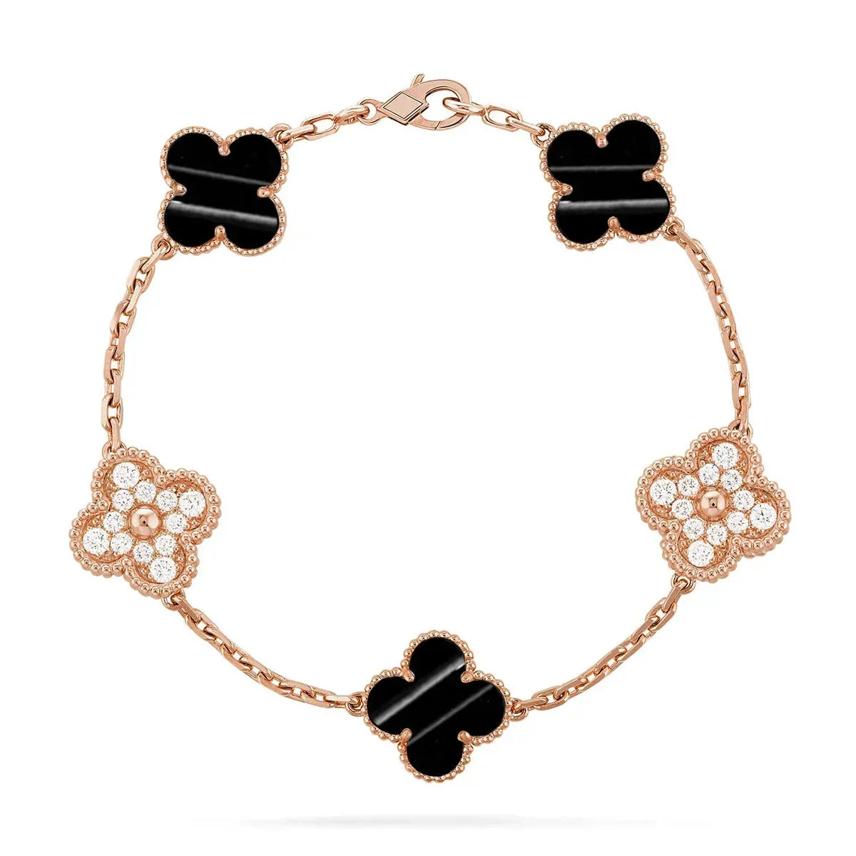 [Rosla]Clover Laser  Pulsar Stone 5-Motif & LOVE Diamond-Paved Bracelet Stack Set