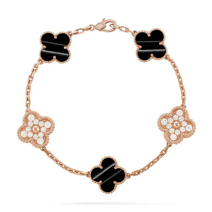 [Rosla]Clover Laser  Pulsar Stone 5-Motif & LOVE Diamond-Paved Bracelet Stack Set