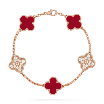 [Rosla] CLOVER 5 MOTIF RED CORNELIAN BRACELET COLLECTION