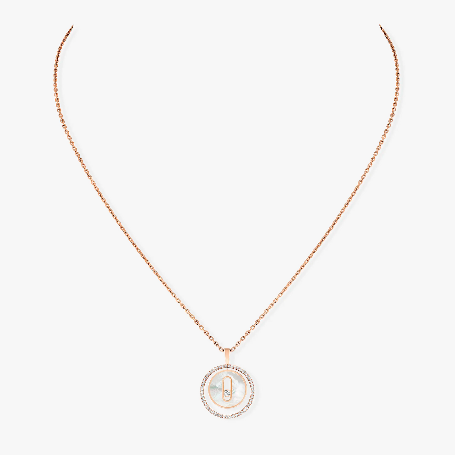 [Rosla]LUCKY MOVE 1 DIAMOND WHITE MOTHER OF PEARL PINK GOLD DIAMOND NECKLACE