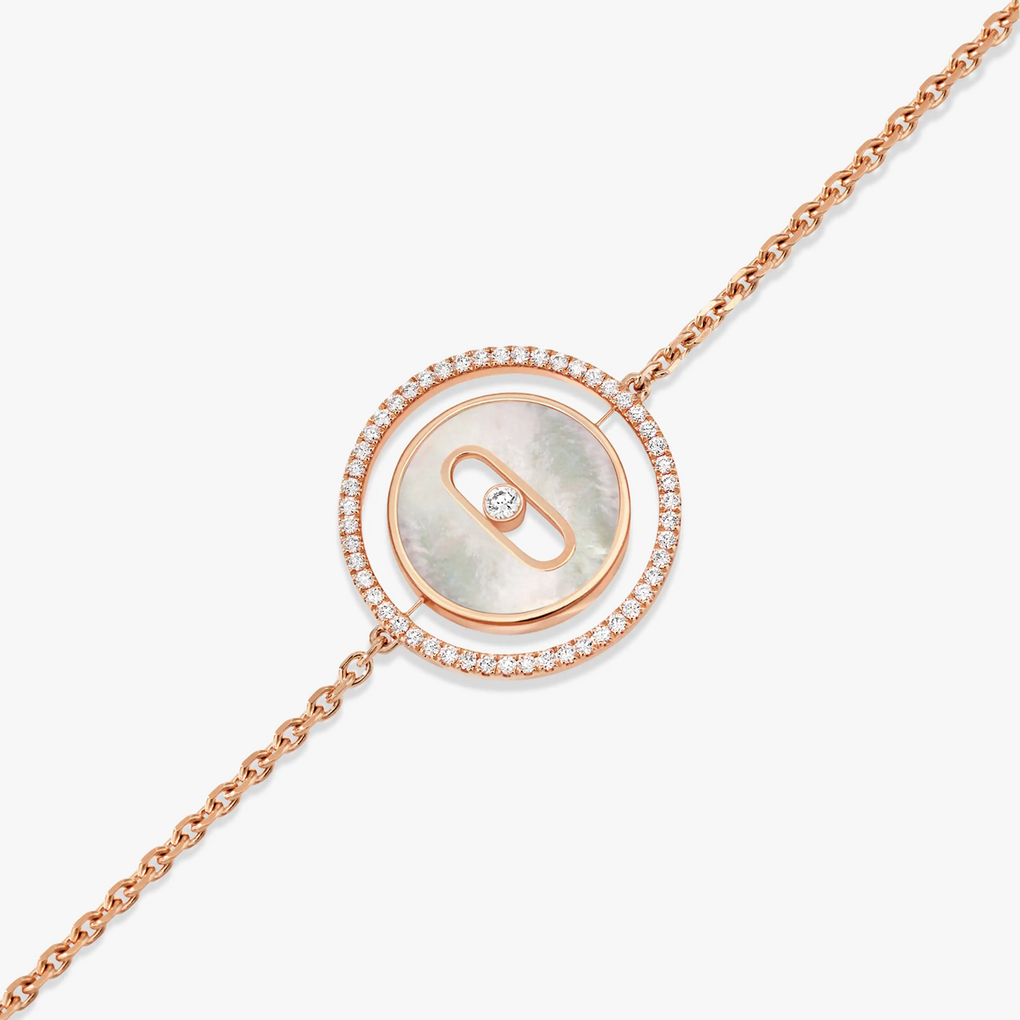 [Rosla]LUCKY MOVE WHITE MOTHER OF PEARL PINK GOLD DIAMOND BRACELET