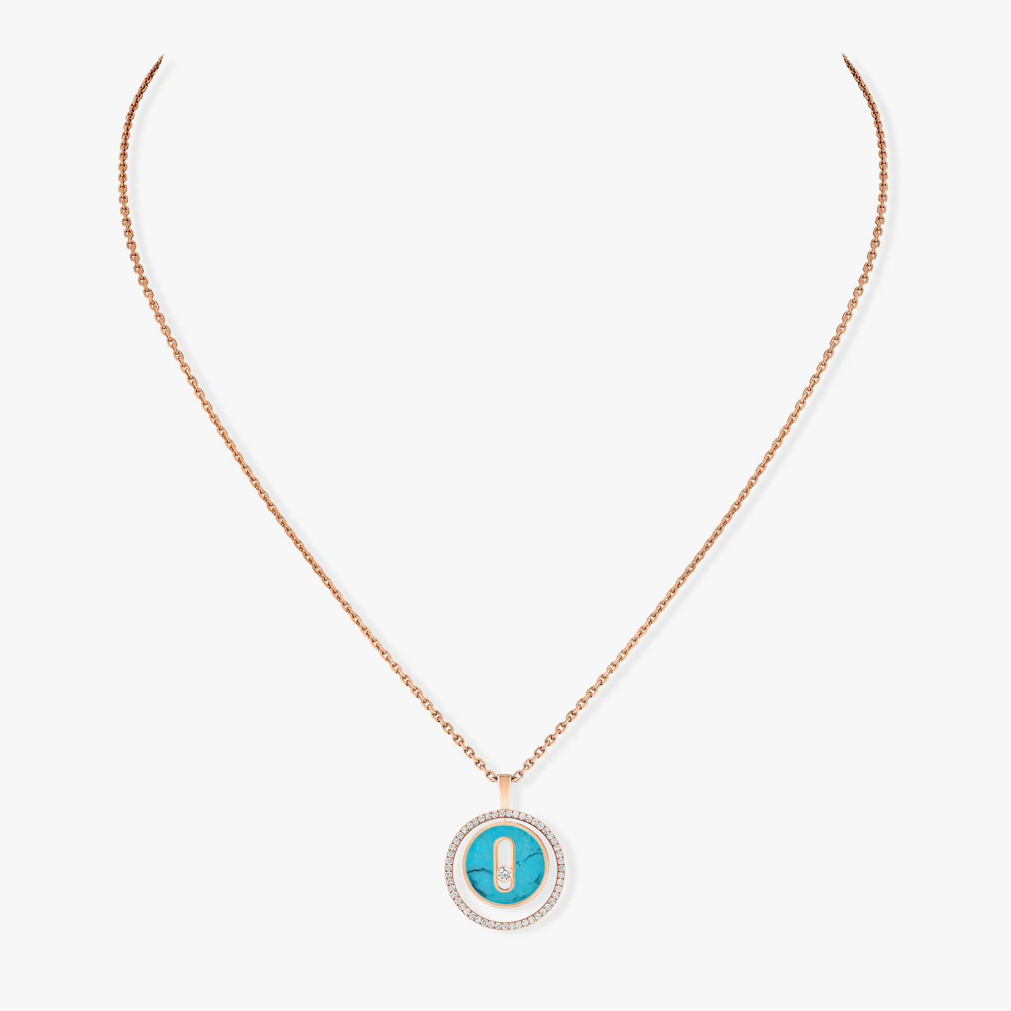 [Rosla]LUCKY MOVE 1 DIAMOND TURQUOISE PINK GOLD DIAMOND NECKLACE