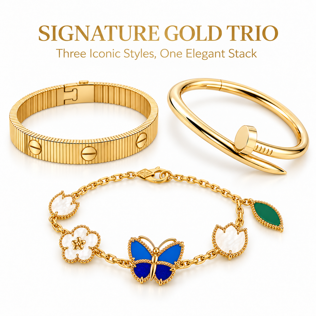 [Rosla]Clover Lucky Spring & Love & Juste Garden 3-Piece  Bracelet Stack Set
