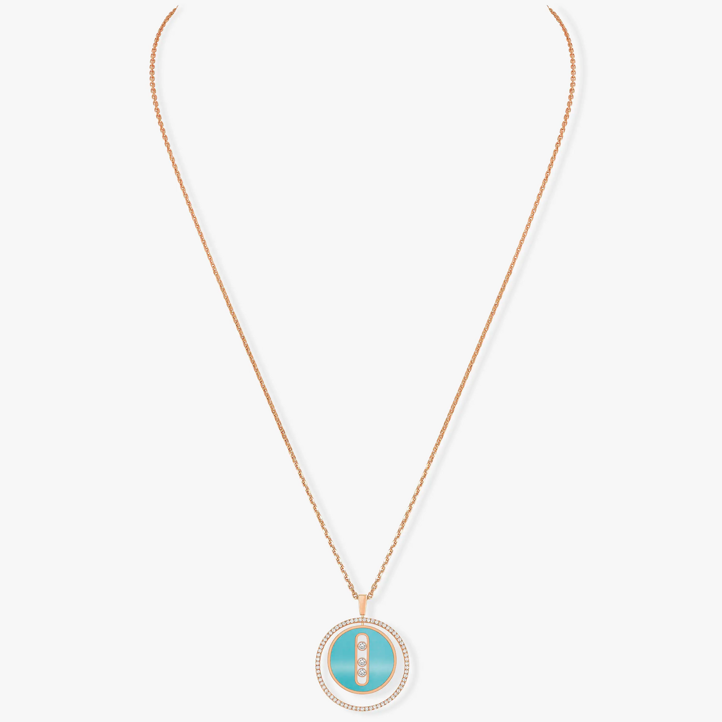 [Rosla]LUCKY MOVE 3 DIAMONDS TURQUOISE PINK GOLD DIAMOND NECKLACE