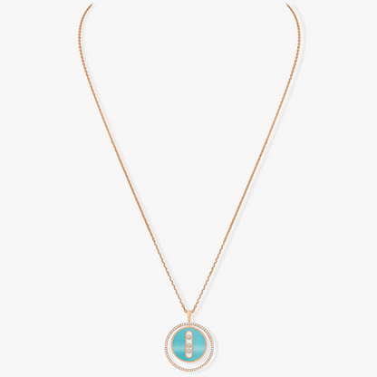 [Rosla]LUCKY MOVE 3 DIAMONDS TURQUOISE PINK GOLD DIAMOND NECKLACE