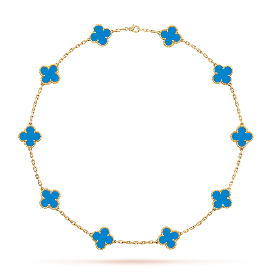 [Rosla]CLOVER 10 MOTIFS BLUE AGATE NECKLACE