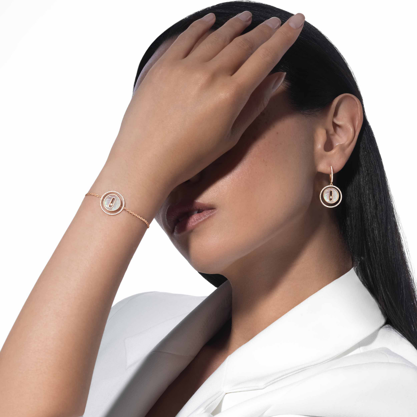 [Rosla]LUCKY MOVE WHITE MOTHER OF PEARL PINK GOLD DIAMOND BRACELET