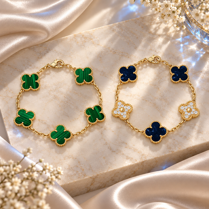 [Rosla]Clover 5-Motif Malachite & Pietersite Bracelet Stack Set