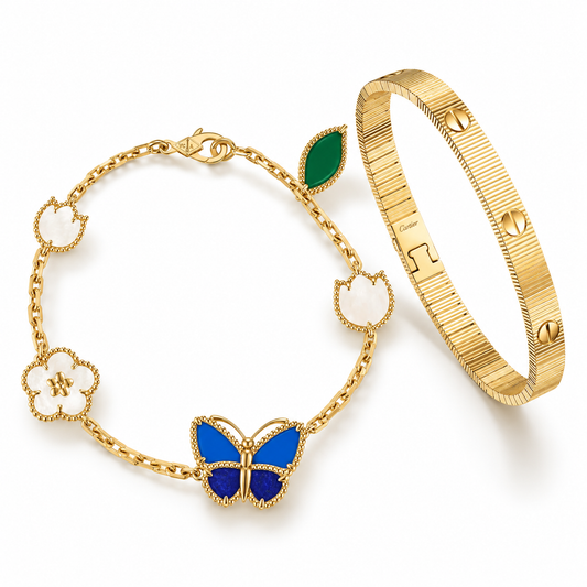 [Rosla] Lucky Spring Butterfly 5-Motif & LOVE Unlimited Bracelet Stack Set