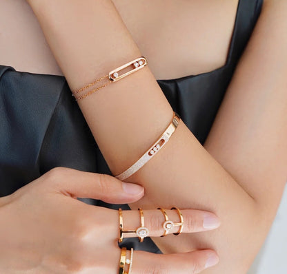[Rosla]Move Noa Rose Gold Pavé Diamond Bangle Bracelet