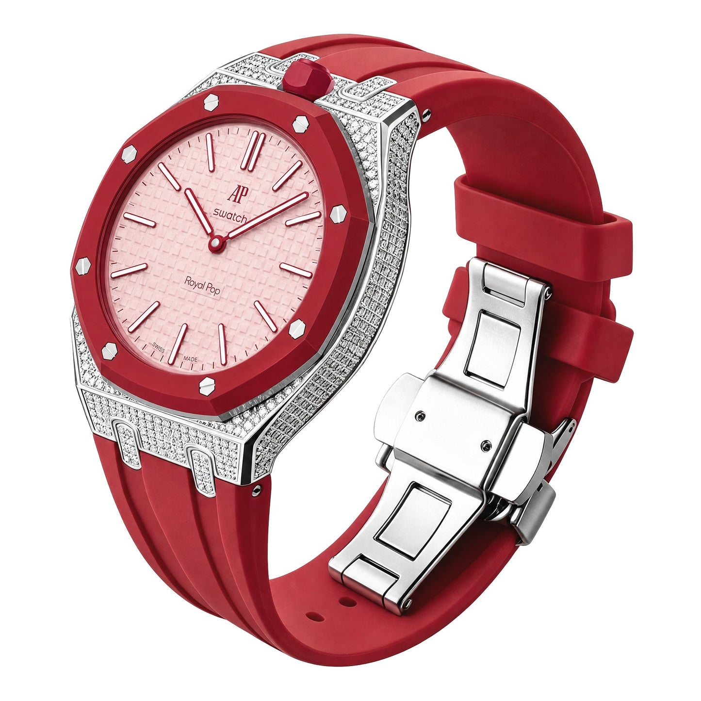 [Rosla]Royal Oak Pop Exclusive Steel Case With Diamond(Moissanite) & Silicone Strap