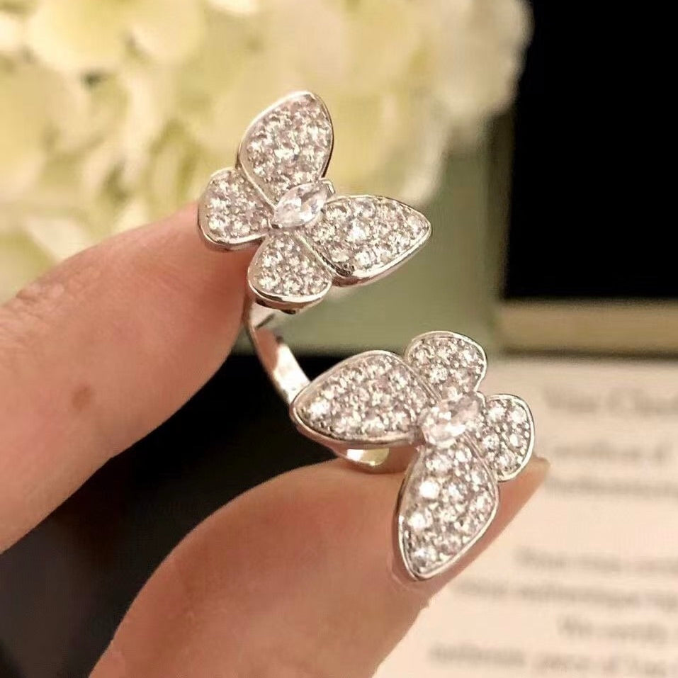 [Rosla]TWIN SILVER BUTTERFLY DIAMOND RING