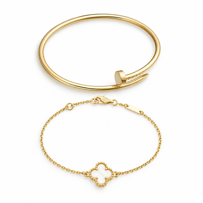 [Rosla] Clover White Mother-of-Pearl & JUSTE Bracelet Stack Set