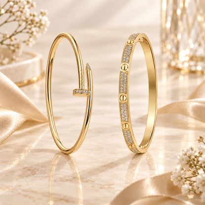 [Rosla] JUSTE Diamond & LOVE Diamond-Paved Bracelet Stack Set