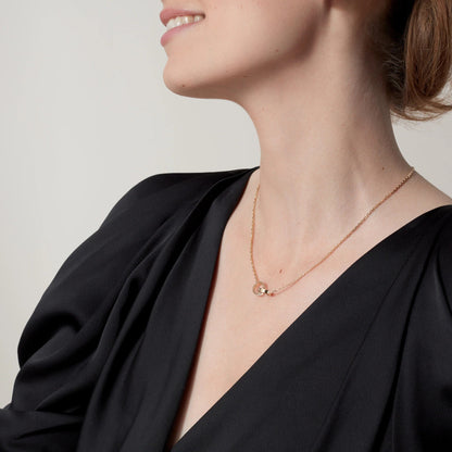 [Rosla]LOVE DOUBLE RING HALF DIAMOND NECKLACE