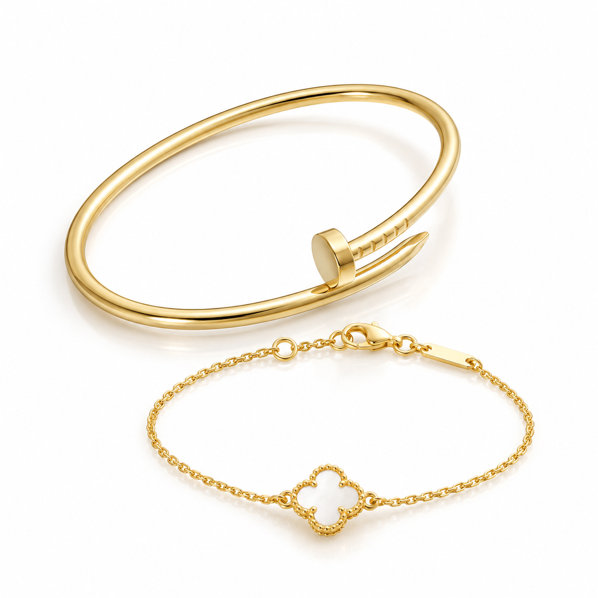 [Rosla] Clover White Mother-of-Pearl & JUSTE Bracelet Stack Set