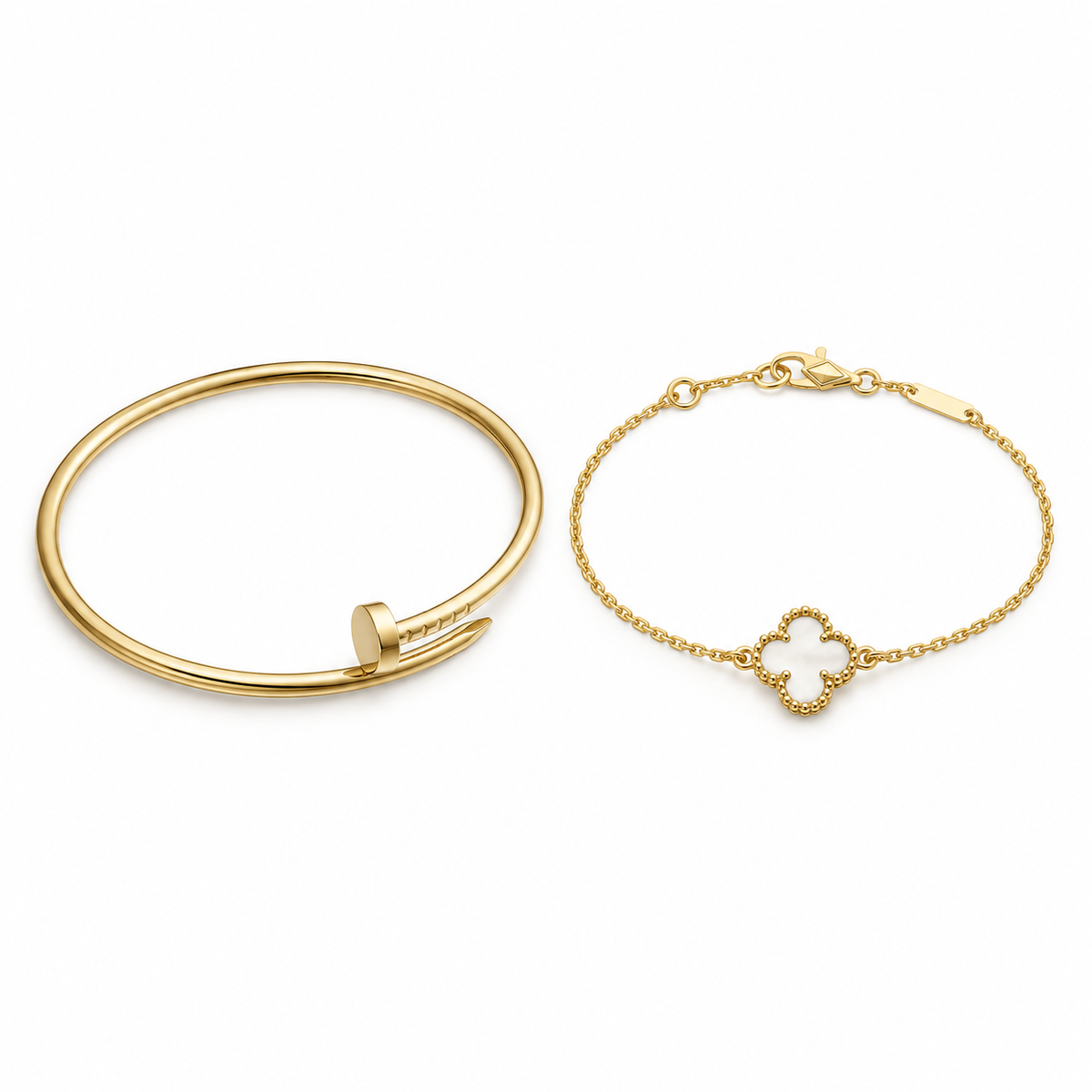 [Rosla] Clover White Mother-of-Pearl & JUSTE Bracelet Stack Set