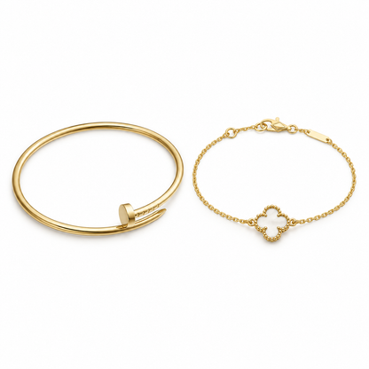 [Rosla] Clover White Mother-of-Pearl & JUSTE Bracelet Stack Set