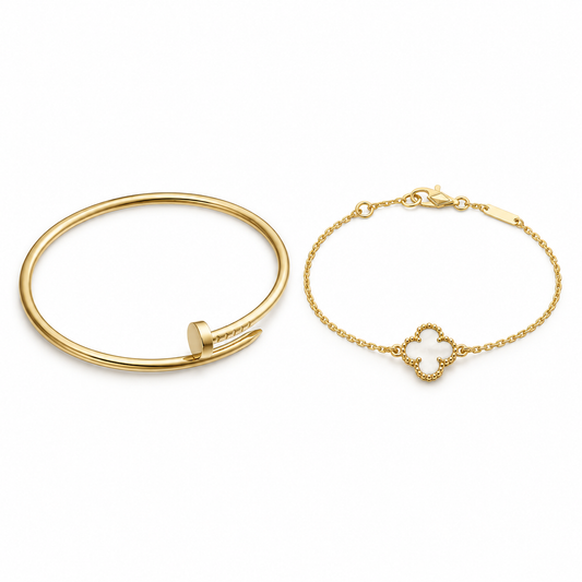 [Rosla] Clover White Mother-of-Pearl & JUSTE Bracelet Stack Set