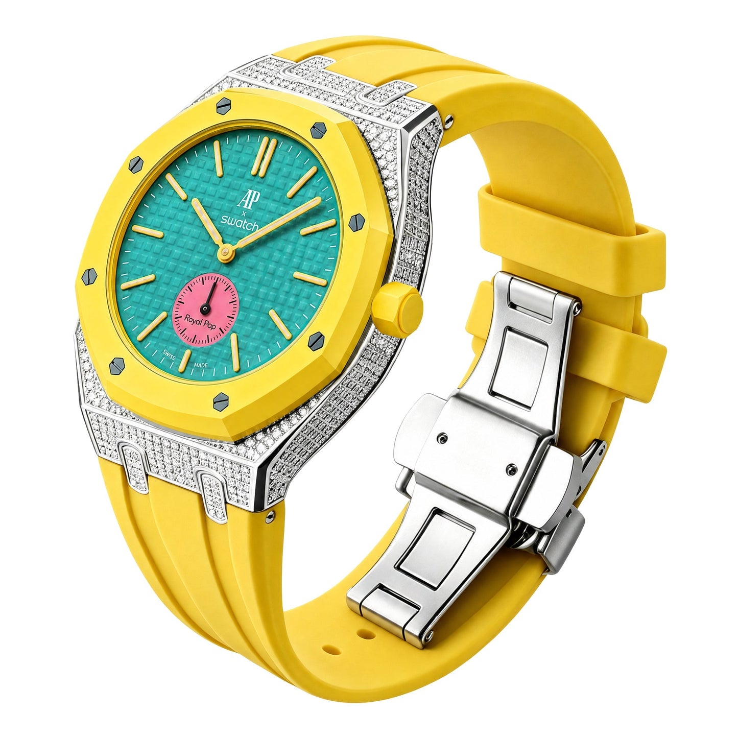[Rosla]Royal Oak Pop Exclusive Steel Case With Diamond(Moissanite) & Silicone Strap