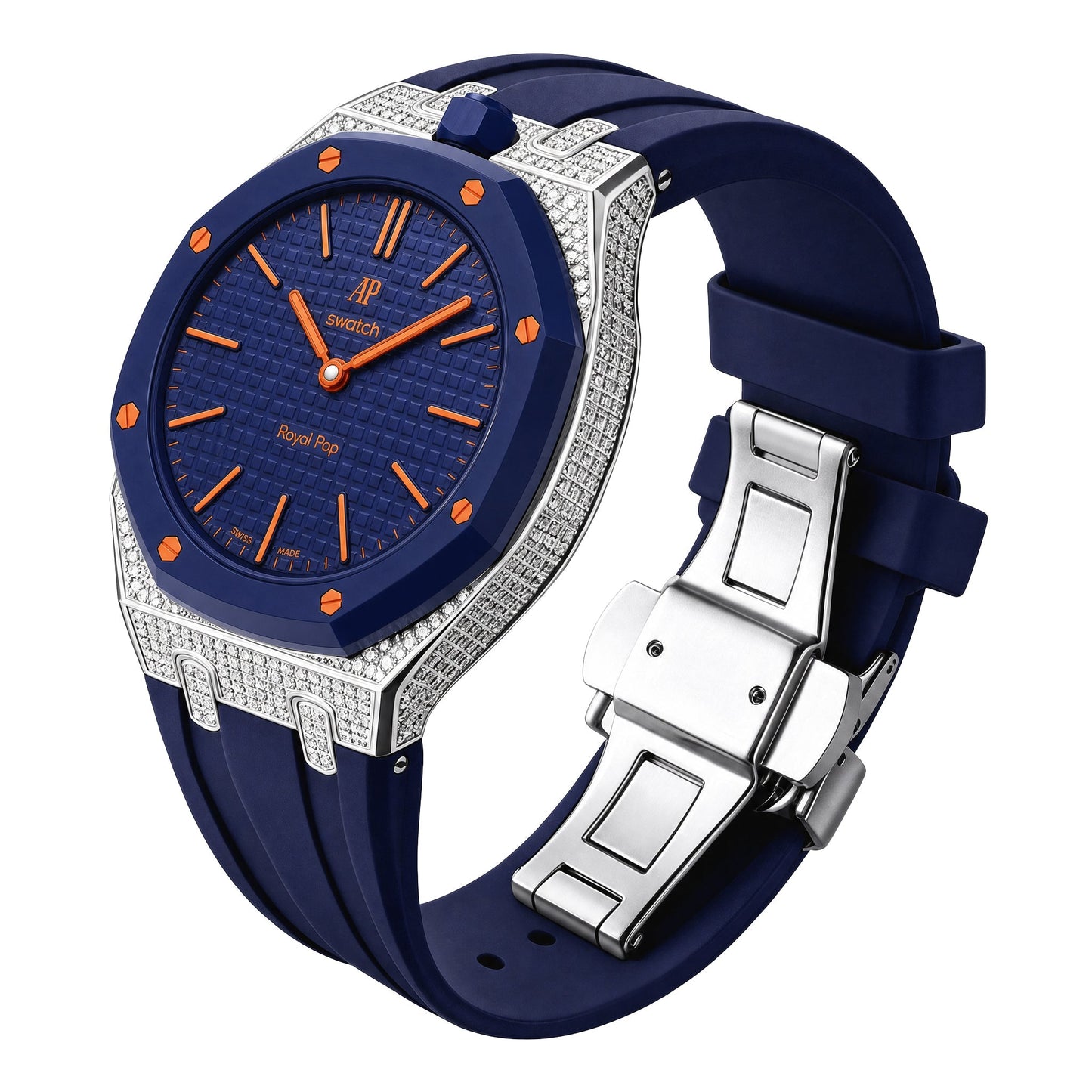 [Rosla]Royal Oak Pop Exclusive Steel Case With Diamond(Moissanite) & Silicone Strap