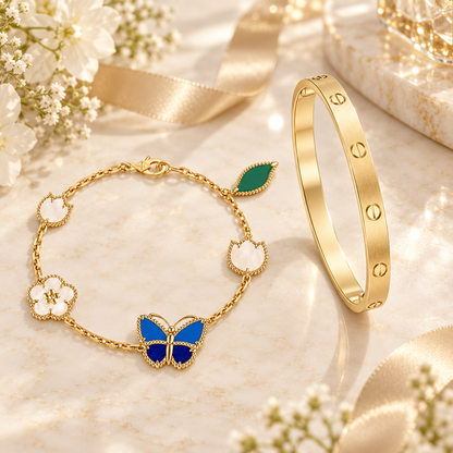 [Rosla] LOVE Brushed & Lucky Spring Butterfly 5-Motif Bracelet Stack Set