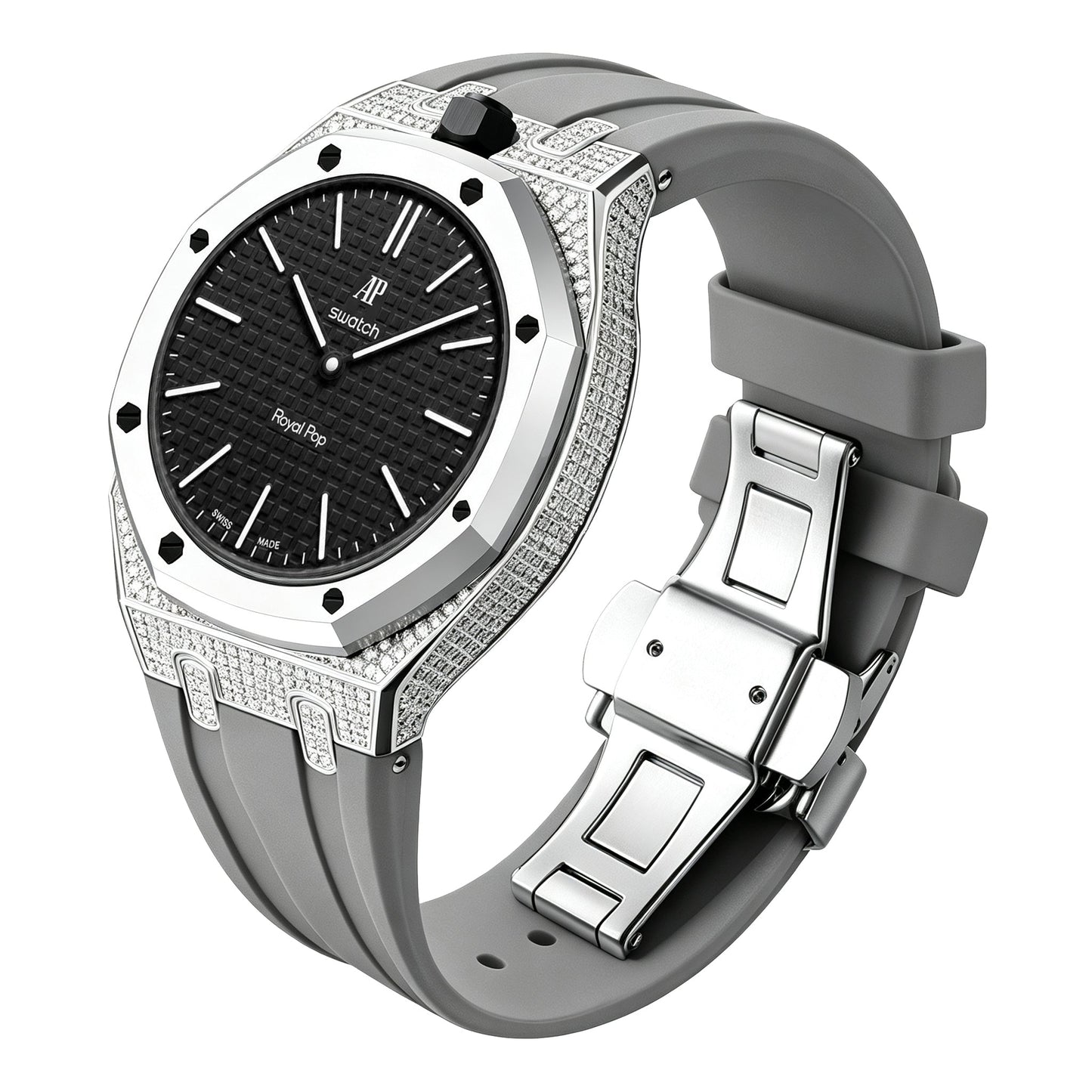 [Rosla]Royal Oak Pop Exclusive Steel Case With Diamond(Moissanite) & Silicone Strap