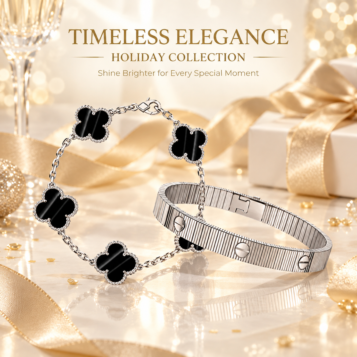 [Rosla] Clover 5-Motif & LOVE Unlimited Bracelet Set