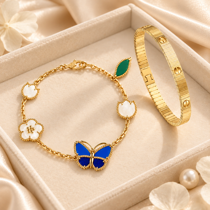 [Rosla] Lucky Spring Butterfly 5-Motif & LOVE Unlimited Bracelet Stack Set