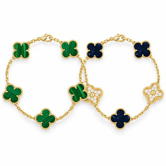 [Rosla]Clover 5-Motif Malachite & Pietersite Bracelet Stack Set