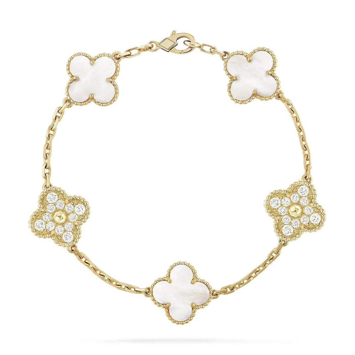 [Rosla]CLOVER WHITE PEARL MOP 5 MOTIF BRACELET COLLECTION