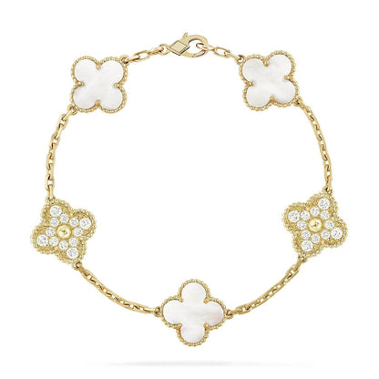 [Rosla]CLOVER WHITE PEARL MOP 5 MOTIF BRACELET COLLECTION