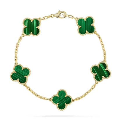 [Rosla]Clover 5-Motif Malachite & Pietersite Bracelet Stack Set
